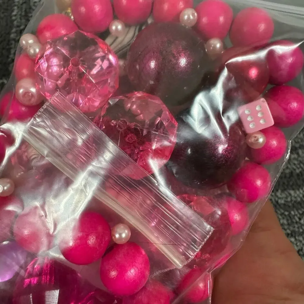 Pink Mixed Bead Lot – Hot Pink, Rose, and Pearl Assorted Beads for Jewelry
